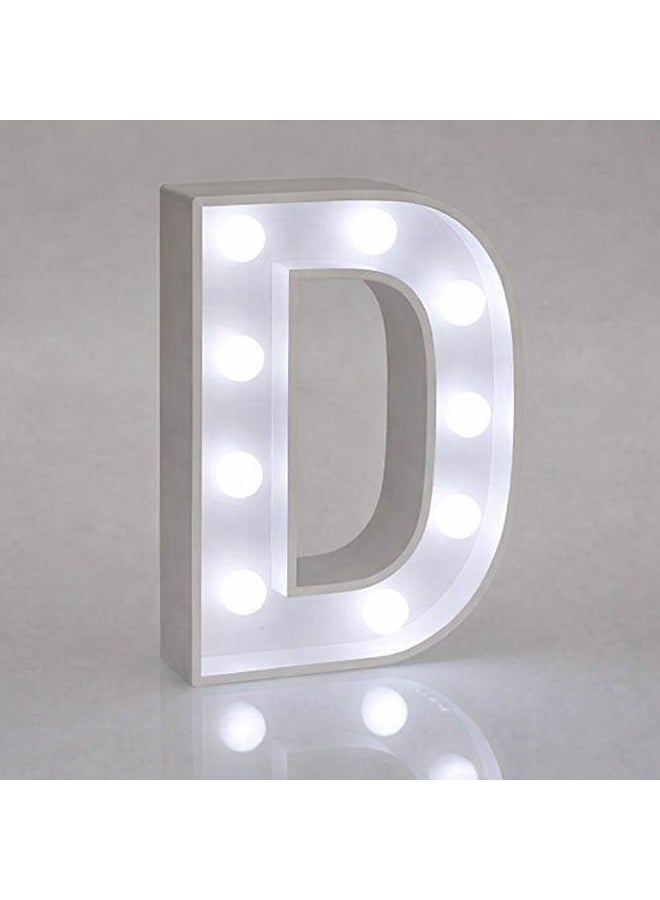 لوحة مضيئة على شكل حرف LED، خشبية بيضاء (D)